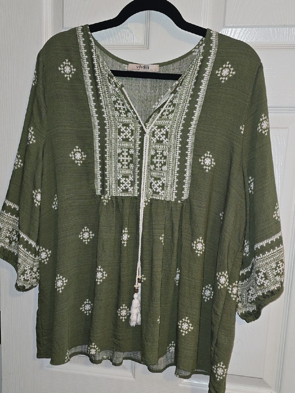 ViVilli Olive Boho Peasant Tunic